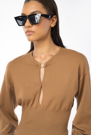 Pinko Lana sweater with Love Birds buckle Marrom | LMXTR55230