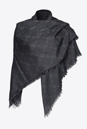 Pinko Large Monogram scarf Negros | FMXUI85779