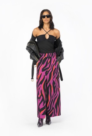 Pinko Long cargo skirt with psychedelic zebra print BOUGAINVILLEA/BLACK/ORANGE | MXJKU74650