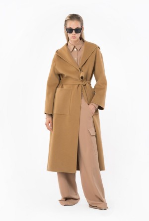 Pinko Long cloth coat with hood MOCHA CAMEL | MXNEJ87141