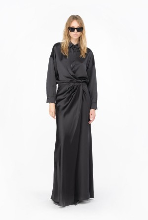 Pinko Long, elegant satin dress Negros | SMXVO65786