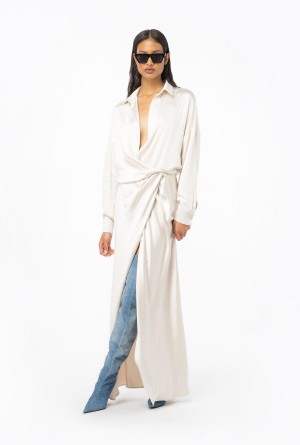 Pinko Long, elegant satin dress PASTEL PARCHMENT | GMXEC24574