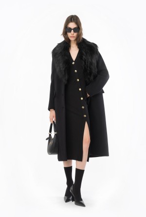 Pinko Long knit dress with golden buttons Negros | MXJKU10267