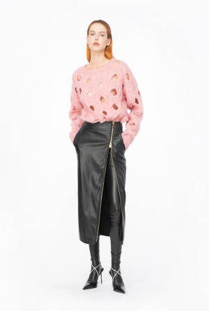 Pinko Long leather-effect skirt with zip Negros | BMXSO68434