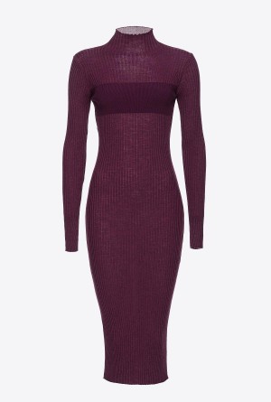 Pinko Long ribbed knit dress Morados | TMXPQ75465