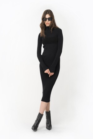 Pinko Long ribbed knit dress Negros | YMXVQ80608