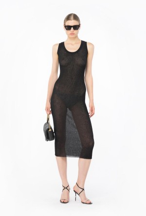 Pinko Long semi-transparent ribbed dress Negros | MXCVG34869
