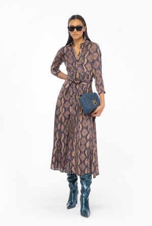 Pinko Long shirt dress with snake motif MULT. BROWN/LILAC | ZMXMJ21966