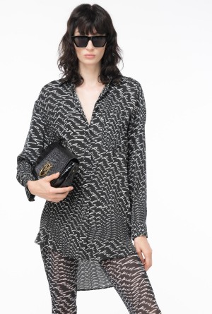 Pinko Long shirt with fluid logo print BLACK/WHITE | QMXUV35631