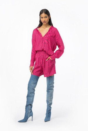 Pinko Long shirt with fluid logo print PINKO PINK/BLACK | MMXFT24536