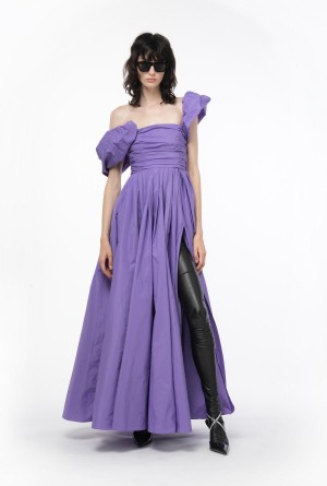 Pinko Long taffeta dress with removable sleeves LISIANTHUS LILAC | TMXPQ52191