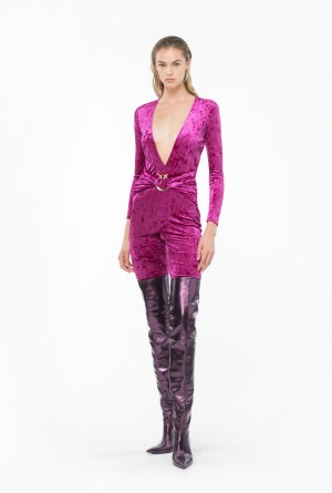 Pinko Long velvet jumpsuit Morados | YMXVQ44053