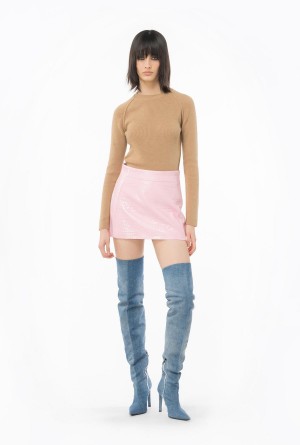 Pinko Long-sleeved rib-knit top Beige | MXNEJ11220