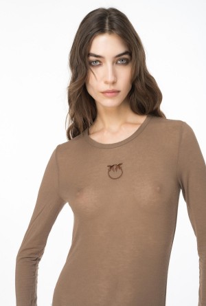 Pinko Long-sleeved sweater with Love Birds embroidery Azules | DMXVO84288