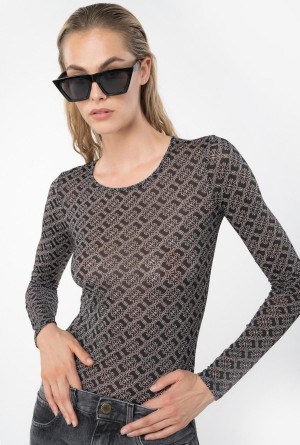 Pinko Long-sleeved sweater with logo BLACK/ECRU | MXQCS51016