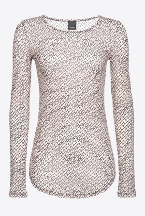 Pinko Long-sleeved sweater with logo BUTTER/BLACK | XMXBH41709