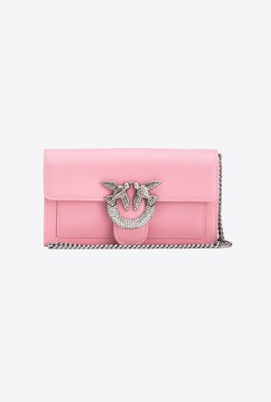 Pinko Love Bag One Wallet with rhinestones Rosas Plateados | TMXWZ53707