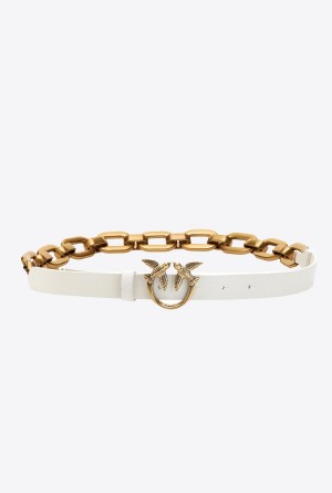 Pinko Love Birds belt with large chain G. MAROSO BEIGE-ANTIQUE GOLD | EMXVG53178