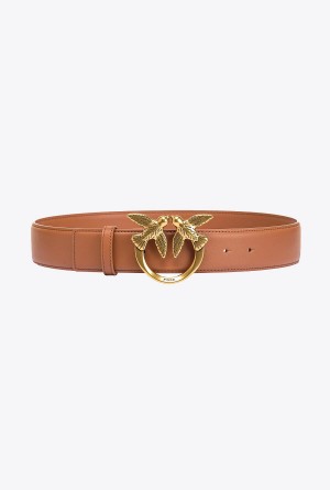 Pinko Love Birds high leather belt 4cm Dorados | MXEAH23484