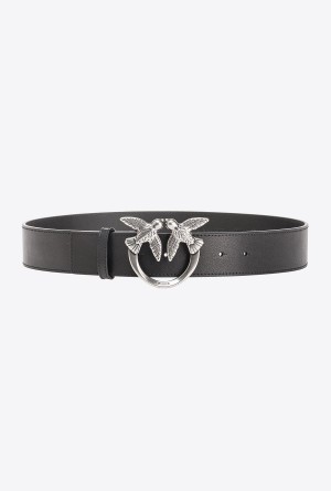 Pinko Love Birds high leather belt 4cm Plateados | EMXHC24181