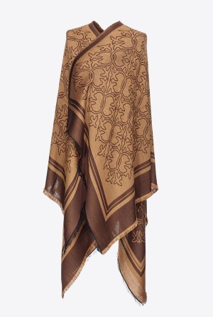 Pinko Love Birds jacquard cape Marrom | AMXDF67723