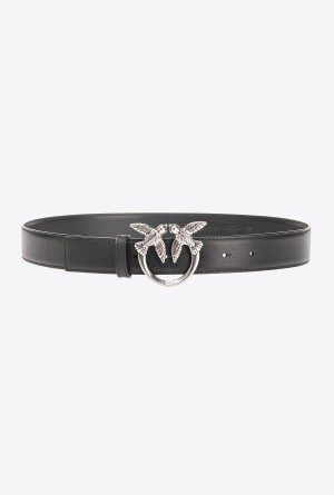 Pinko Love Birds leather belt 3cm Plateados | MXJZR93467