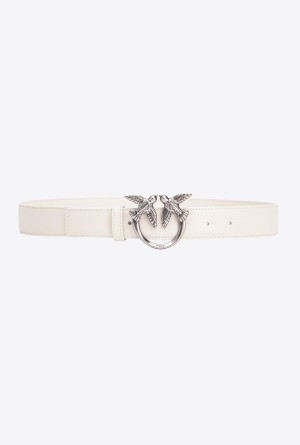Pinko Love Birds leather belt 3cm Plateados | SMXVO74265