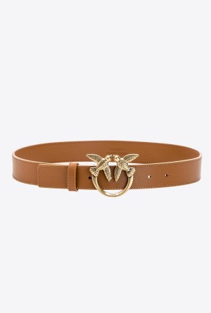 Pinko Love Birds leather belt COGNAC-ANTIQUE GOLD | LMXTR84228