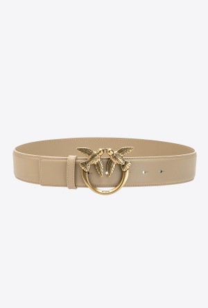 Pinko Love Birds leather belt SAND-ANTIQUE GOLD | MXICD69344
