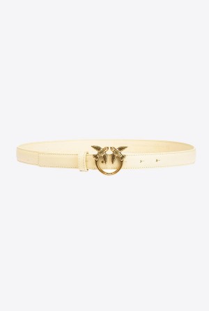 Pinko Love Birds thin leather belt 2cm Dorados | EMXVG57873