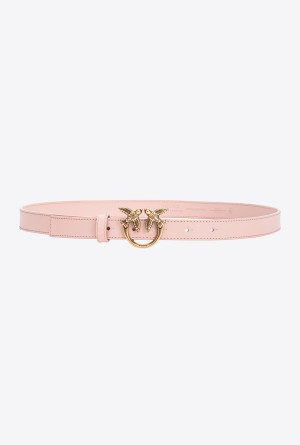 Pinko Love Birds thin leather belt 2cm Dorados | YMXGT59989