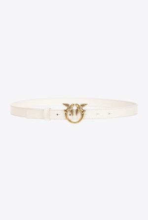 Pinko Love Birds thin leather belt 2cm Dorados | SMXNY49492