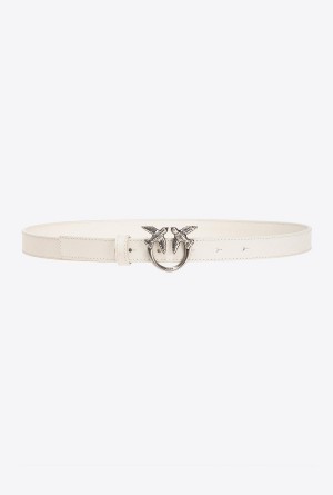 Pinko Love Birds thin leather belt 2cm Plateados | MXICD24290