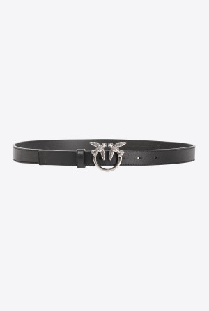 Pinko Love Birds thin leather belt 2cm Plateados | MXNEJ88710