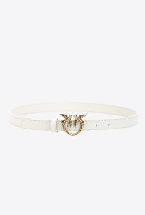 Pinko Love Birds thin leather belt G. MAROSO BEIGE-ANTIQUE GOLD | MXJZR66998