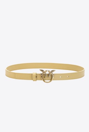 Pinko Love Birds thin leather belt PAMPA-ANTIQUE GOLD | QMXWA96458