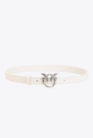 Pinko Love Birds thin leather belt Plateados | SMXNY31641