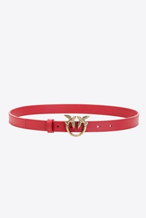 Pinko Love Birds thin leather belt RED-ANTIQUE GOLD | YMXVQ42374