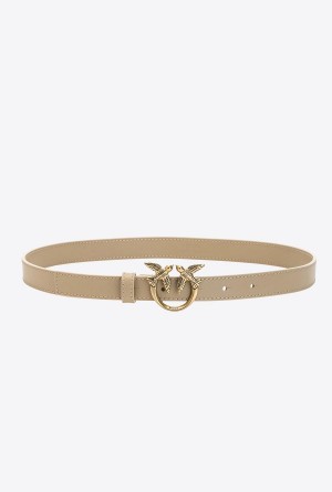 Pinko Love Birds thin leather belt SAND-ANTIQUE GOLD | MXDYB82787