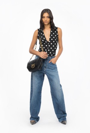 Pinko Low-cut polka-dot bodysuit BLACK/WHITE | UMXND99658