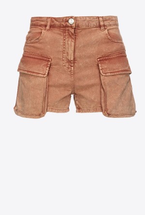 Pinko Marbled drill cargo shorts Marrom | MXZDE30628