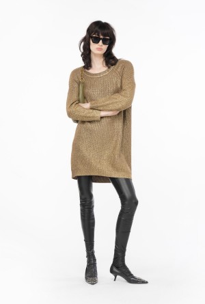 Pinko Metallic knit dress MOCHA/GOLD | FMXHY78828