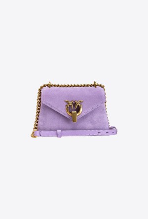 Pinko Mini Cupido Bag Messenger in suede Morados Dorados | AMXDF13574
