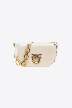 Pinko Mini Love Bag Click Exagon in patent crocodile-print leather Dorados | EMXHC32403
