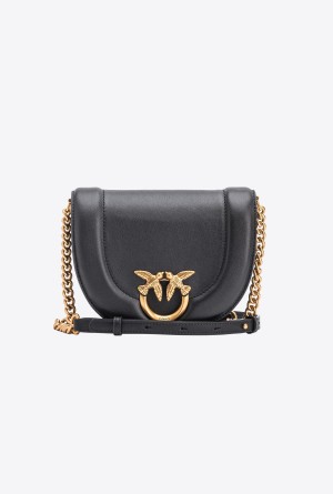 Pinko Mini Love Bag Click Round in leather Dorados | MXJKU55890