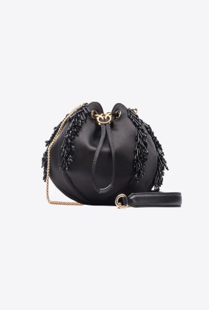 Pinko Mini Satchel Bag in satin with fringe Dorados | MXCIF86183