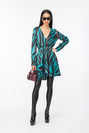 Pinko Mini dress with psychedelic zebra print GREEN/BLACK/BURGUNDY | MXQCS66585