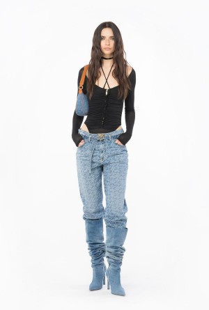 Pinko Mom-fit denim jeans with logo Azules | ZMXMJ17495