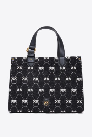 Pinko Monogram jacquard Shopper Box bag Dorados | MXIIZ70478