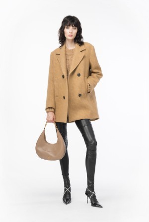 Pinko Monogrammed jacquard pea coat MOCHA CAMEL | PMXER95418